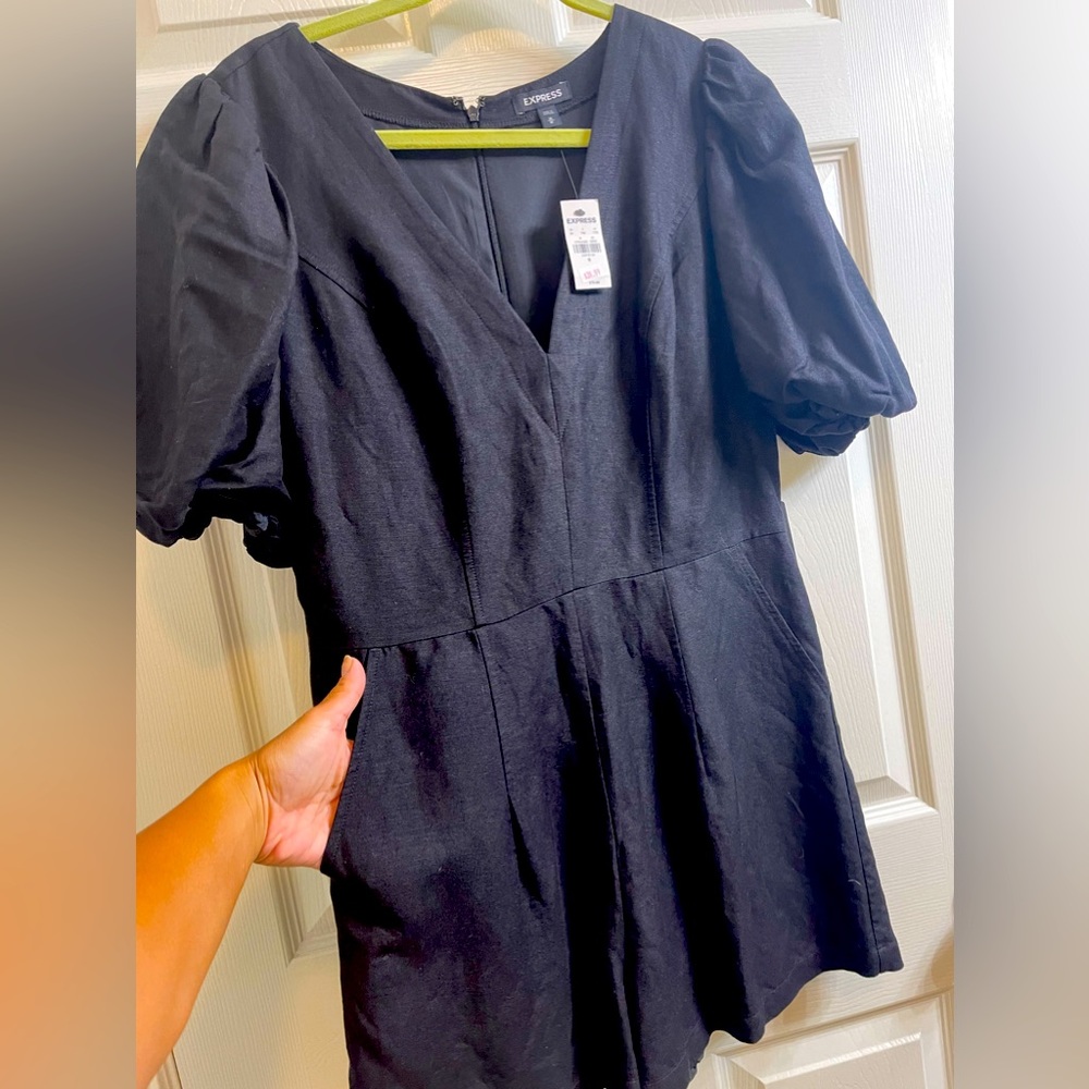 NWT Express Black Linen Shorts Jumpsuit Wmn Suze Med